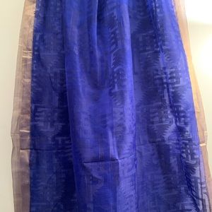 NWT FabIndia colbalt blue & gold border silk scarf shawl Dupatta chunni stunning
